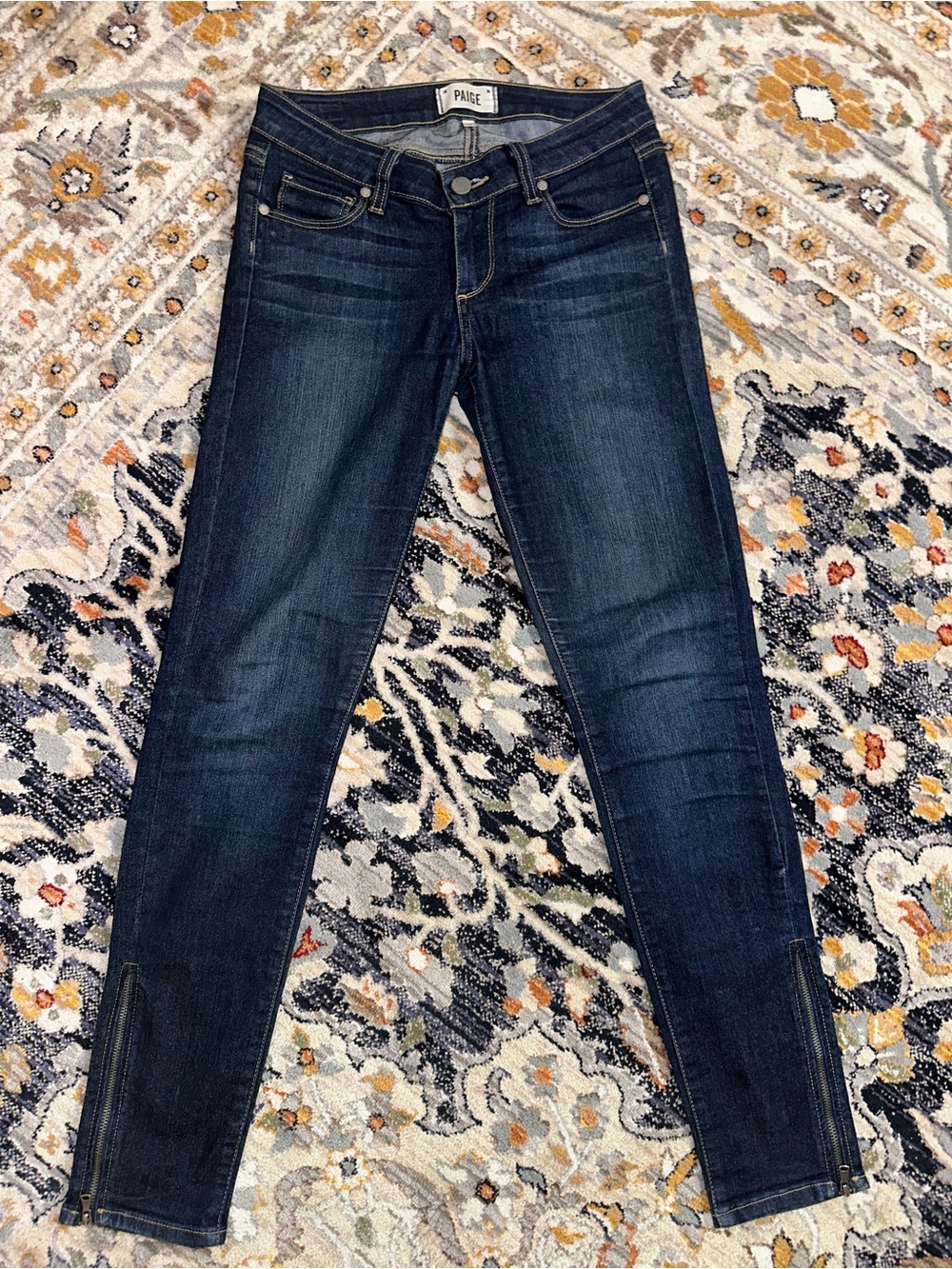 PAIGE Verdugo Ankle Skinny Jeans Size 26 Dark Wash Ankle Zip Mid Rise EUC